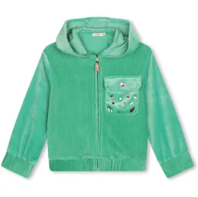 Girls Green Velvet Zip Up Hoodie