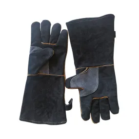 1 Pair JJ-2002 Outdoor Gardening Cut-Proof Genuine Leather Welding Gloves, Length 40cm(Black)