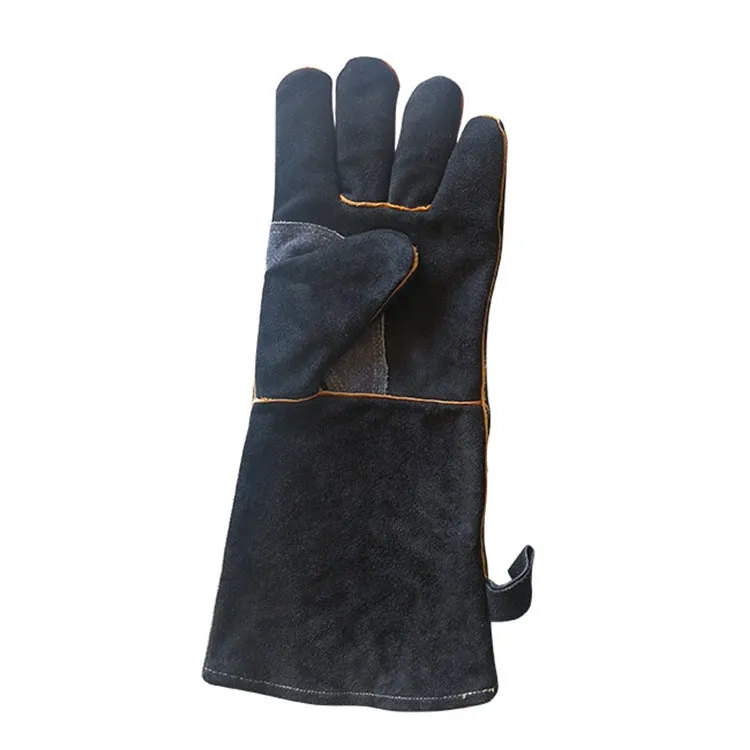 1 Pair JJ-2002 Outdoor Gardening Cut-Proof Genuine Leather Welding Gloves, Length 40cm(Black)