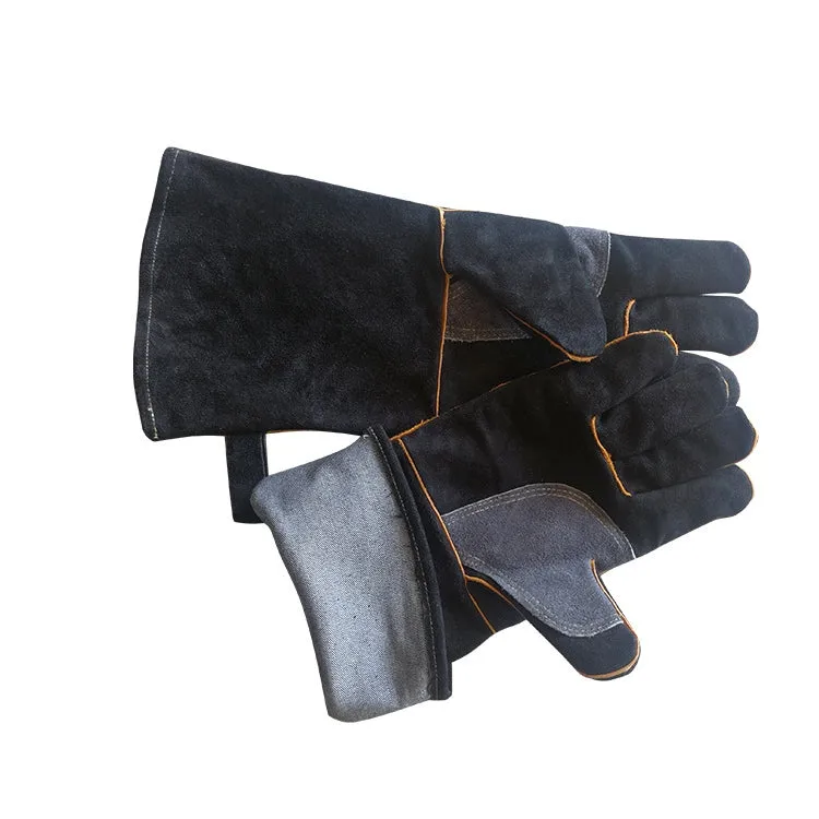 1 Pair JJ-2002 Outdoor Gardening Cut-Proof Genuine Leather Welding Gloves, Length 40cm(Black)