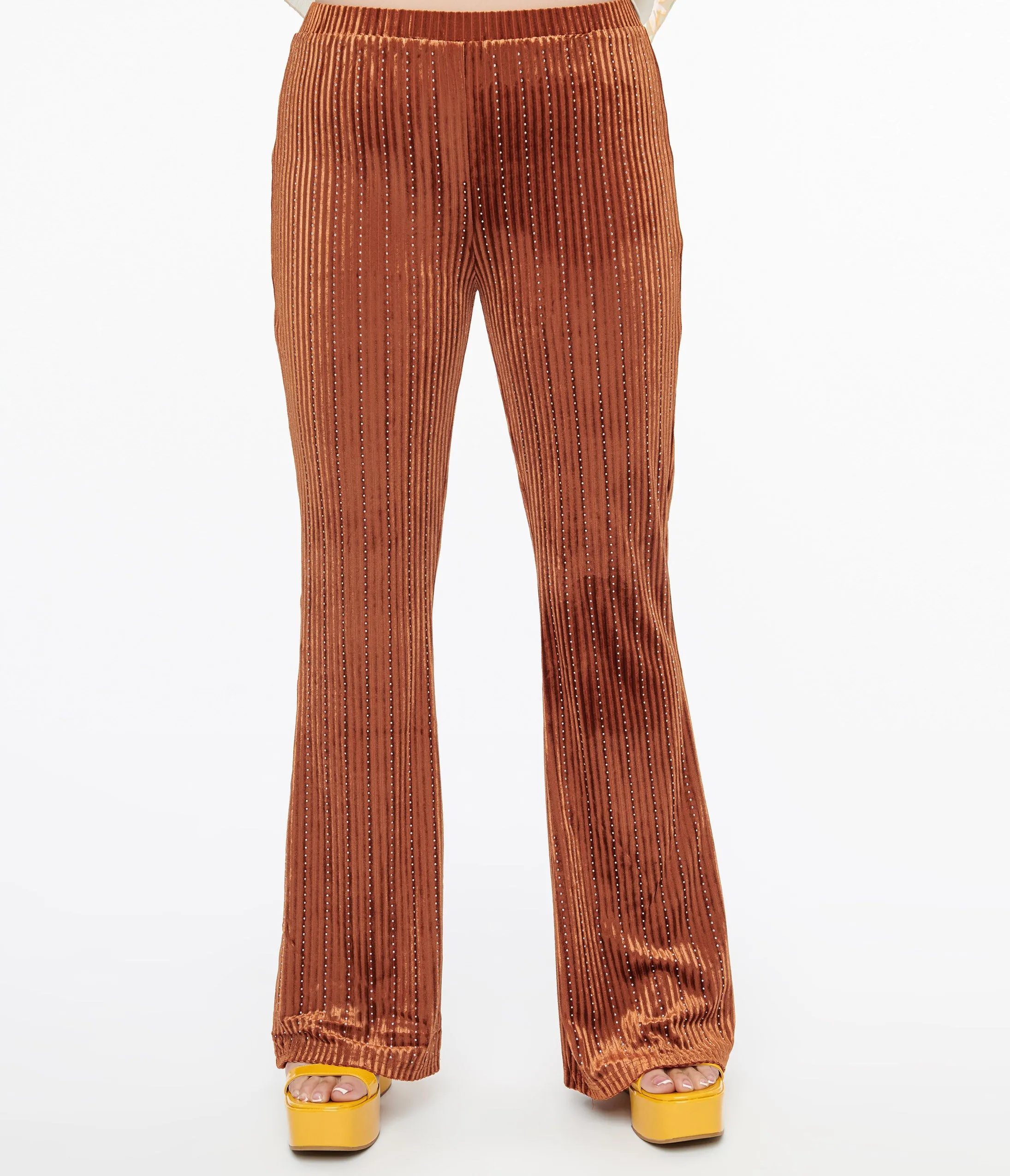 1970s Rust Rhinestone Velvet Flared Pants