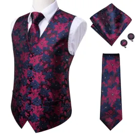 4 Piece Silk Men's Blue Green Vest for men Suit Wedding Vintage Fashion Floral Formal Vest Paisley vest and Ties