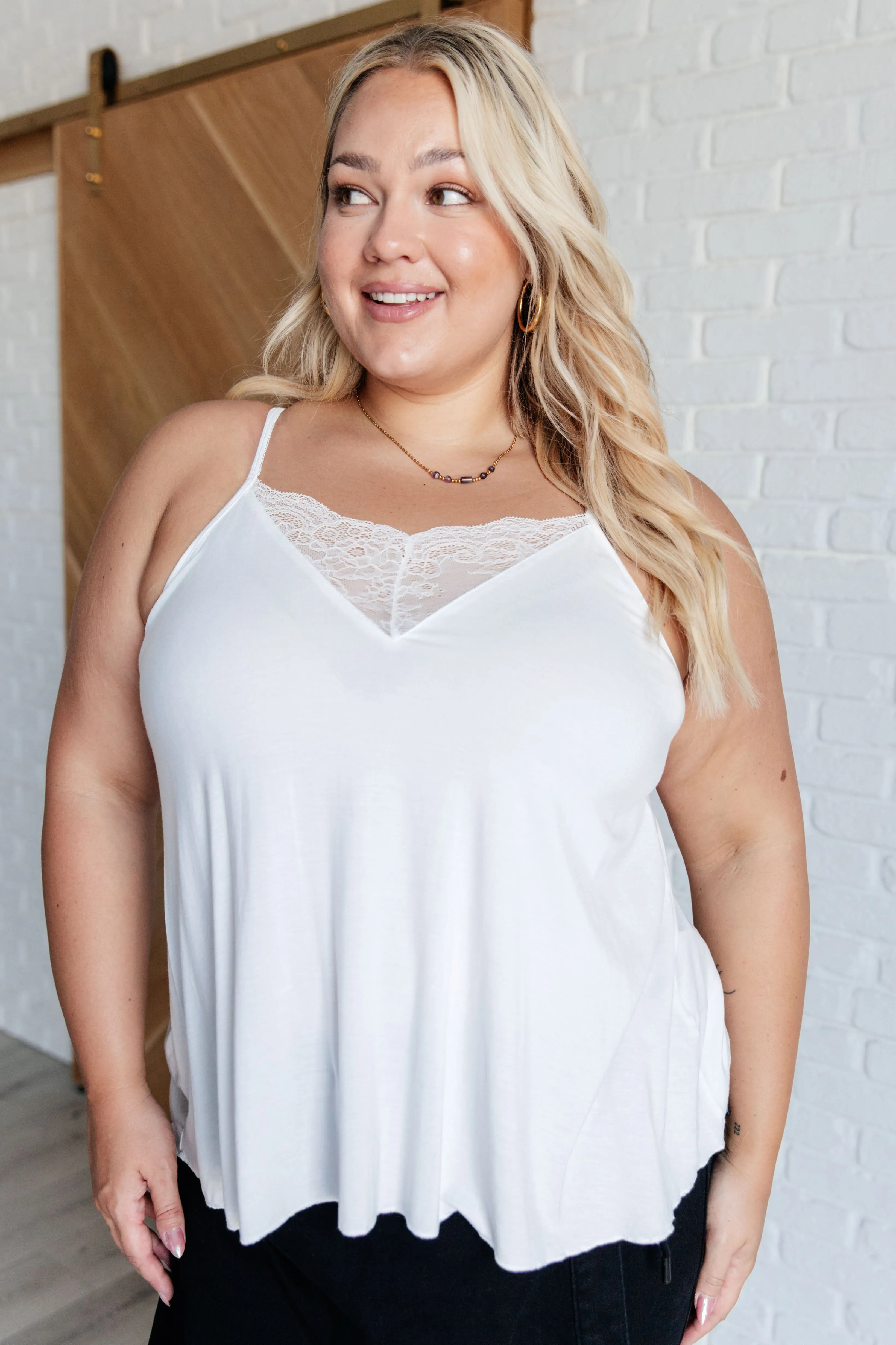 A Gleam in Her Eyes Lace Detail Cami in Ivory - 10/14