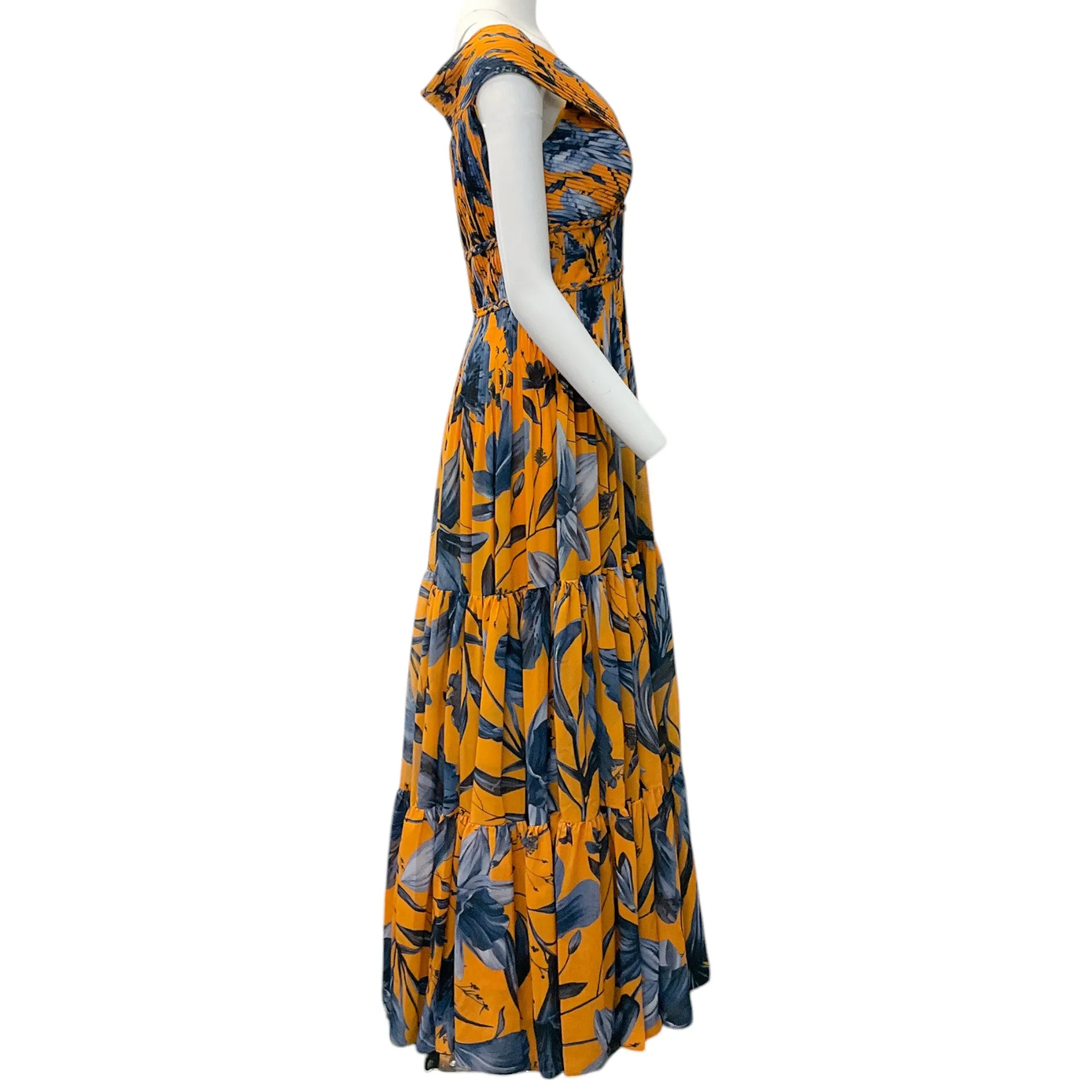 Andres Otalora Mustard Floral Print Magdalena Maxi Dress