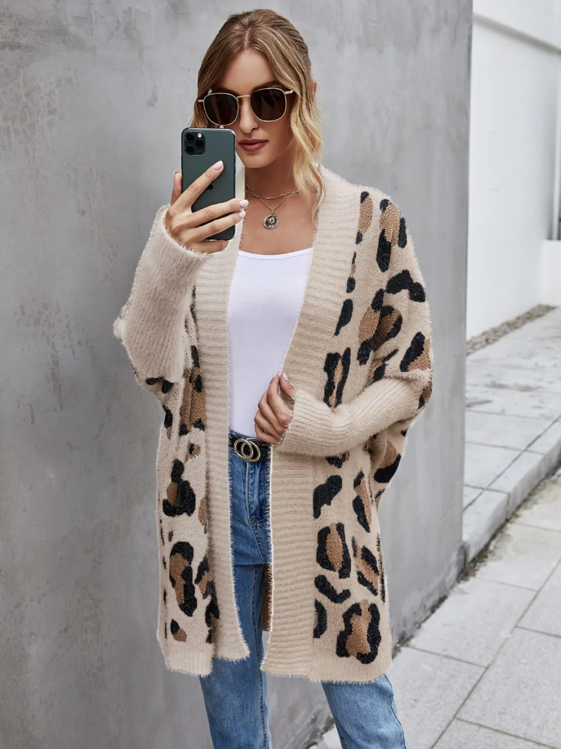 Angel Wings Leopard Pattern Fuzzy Cardigan - Cozy Stylish