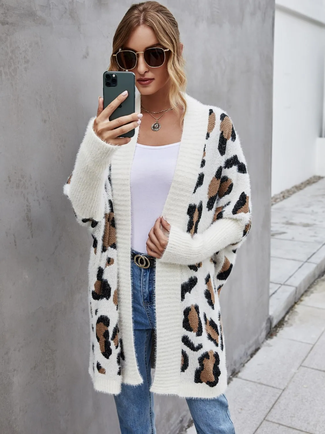 Angel Wings Leopard Pattern Fuzzy Cardigan - Cozy Stylish