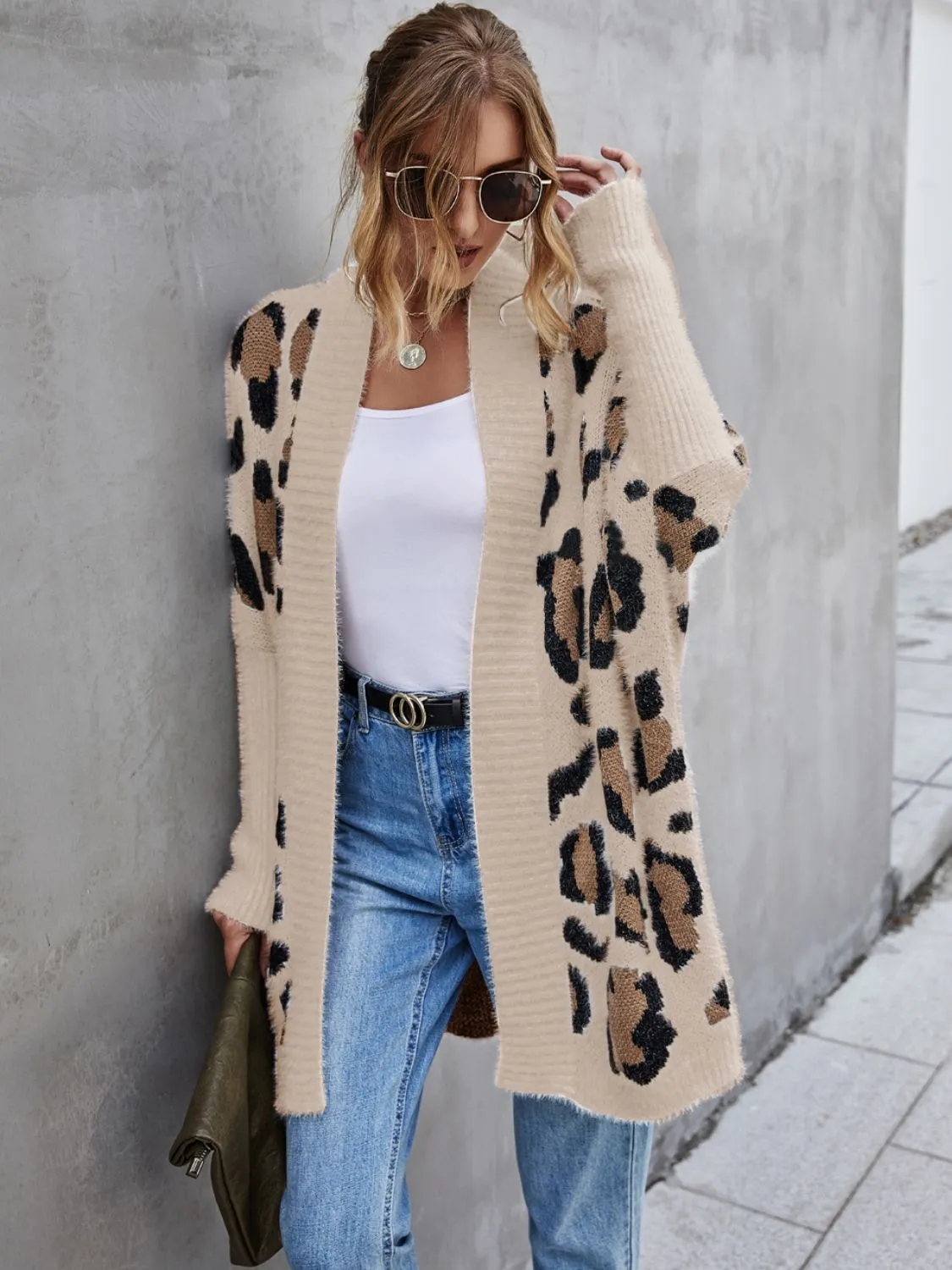 Angel Wings Leopard Pattern Fuzzy Cardigan - Cozy Stylish