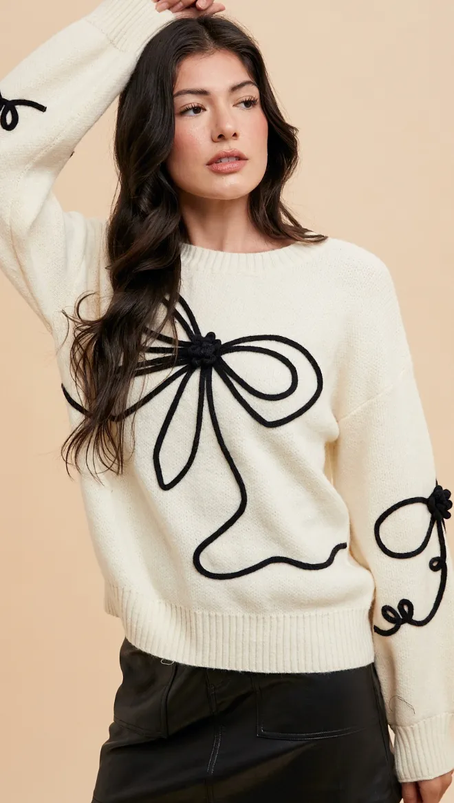 AnnieWear Bow Embroidery Sweater