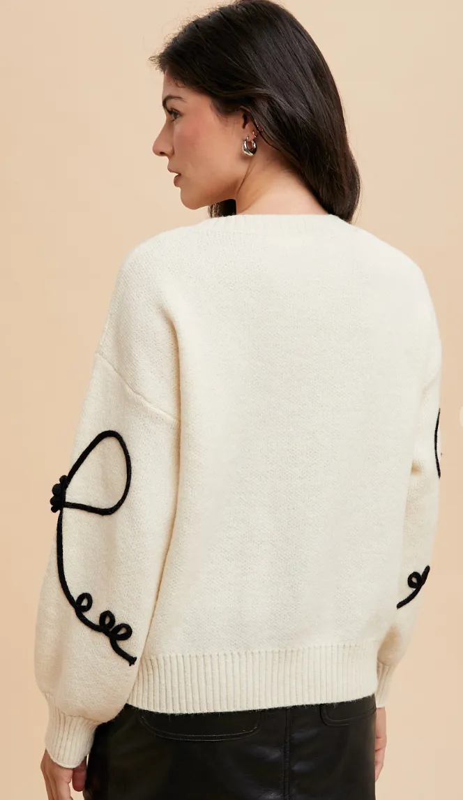 AnnieWear Bow Embroidery Sweater