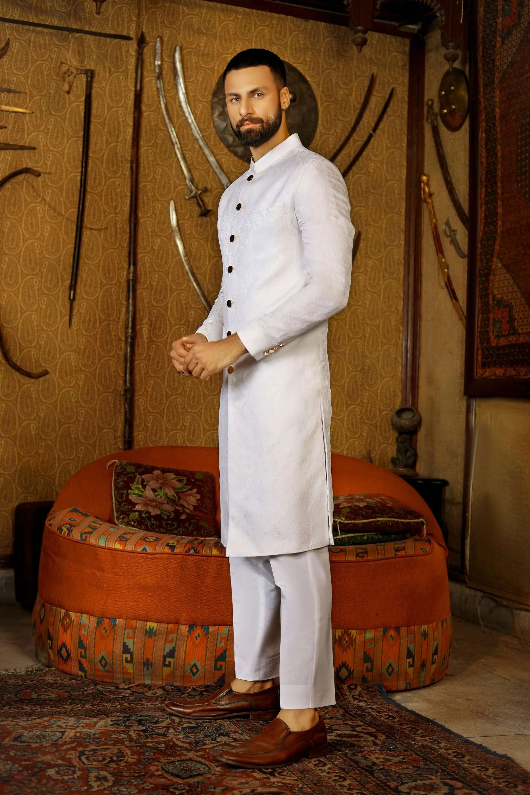 Arif Ashraf - Opal - Off White - Self Karandi & Silk - 3 Piece