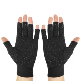 Arthritis Rehabilitation Silicone Non-slip Cycling Half Finger Gloves, Size: S(Black)