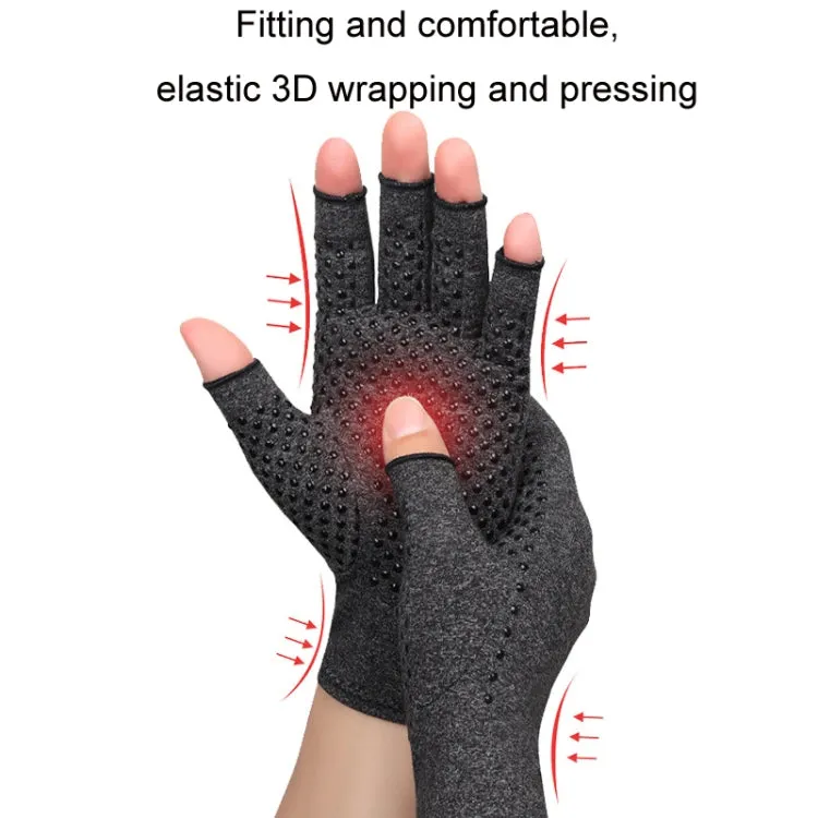 Arthritis Rehabilitation Silicone Non-slip Cycling Half Finger Gloves, Size: S(Black)