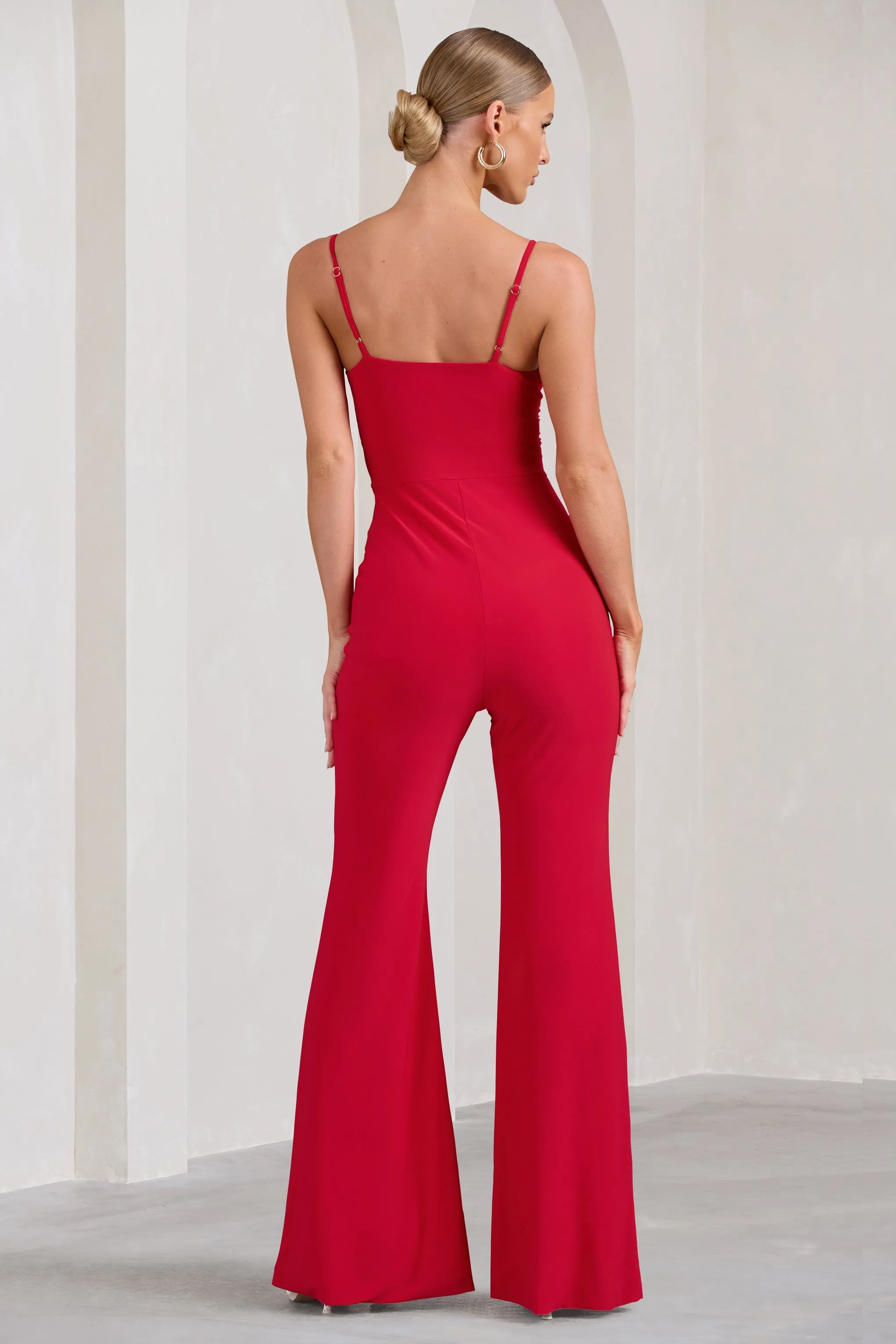 Aspiration | Red Knot Detail Ruched Jumpsuit