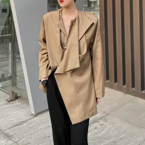 Asymmetrical Korean Blazers For Women Round Neck Long Sleeve Casual Loose Solid Blazer Female Fashion Clothing