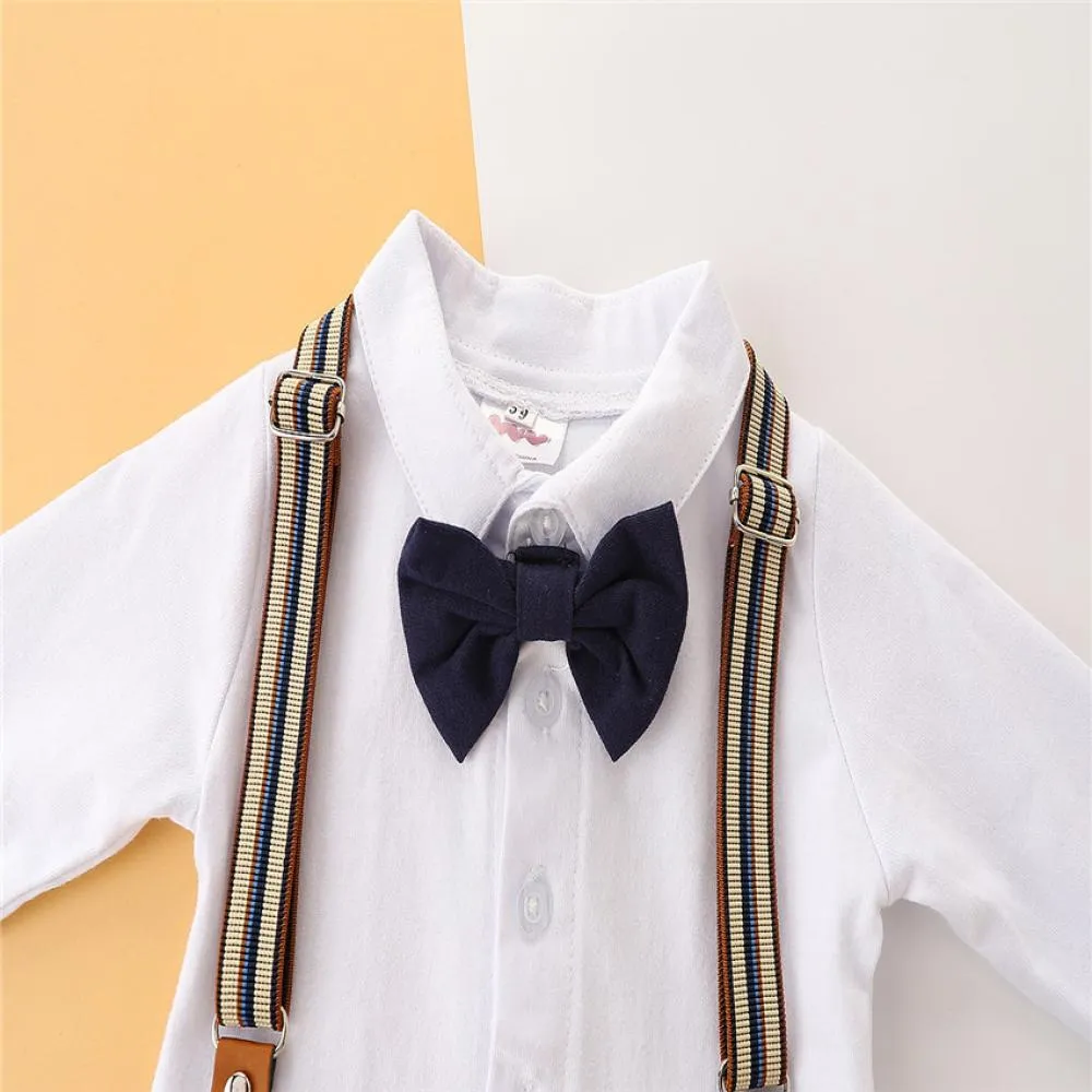 Autumn Baby Boy New Vest   Hat  Long-sleeve Top   Suspender Trousers Set Wholesale Baby Clothes