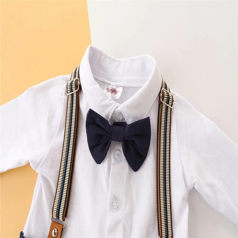 Autumn Baby Boy New Vest   Hat  Long-sleeve Top   Suspender Trousers Set Wholesale Baby Clothes