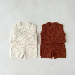 Baby Autumn Knitted Cotton Yarn Vest   Pants Set Baby Sweater Wholesale