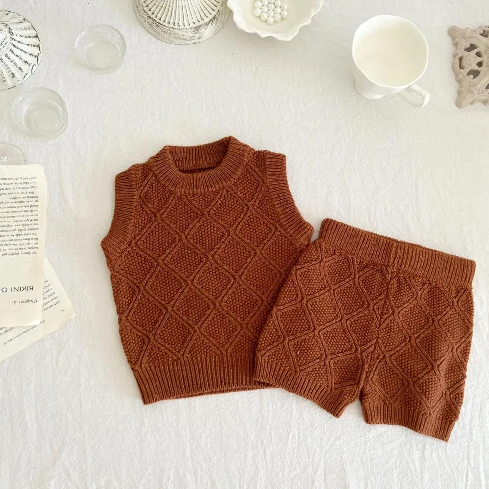 Baby Autumn Knitted Cotton Yarn Vest   Pants Set Baby Sweater Wholesale