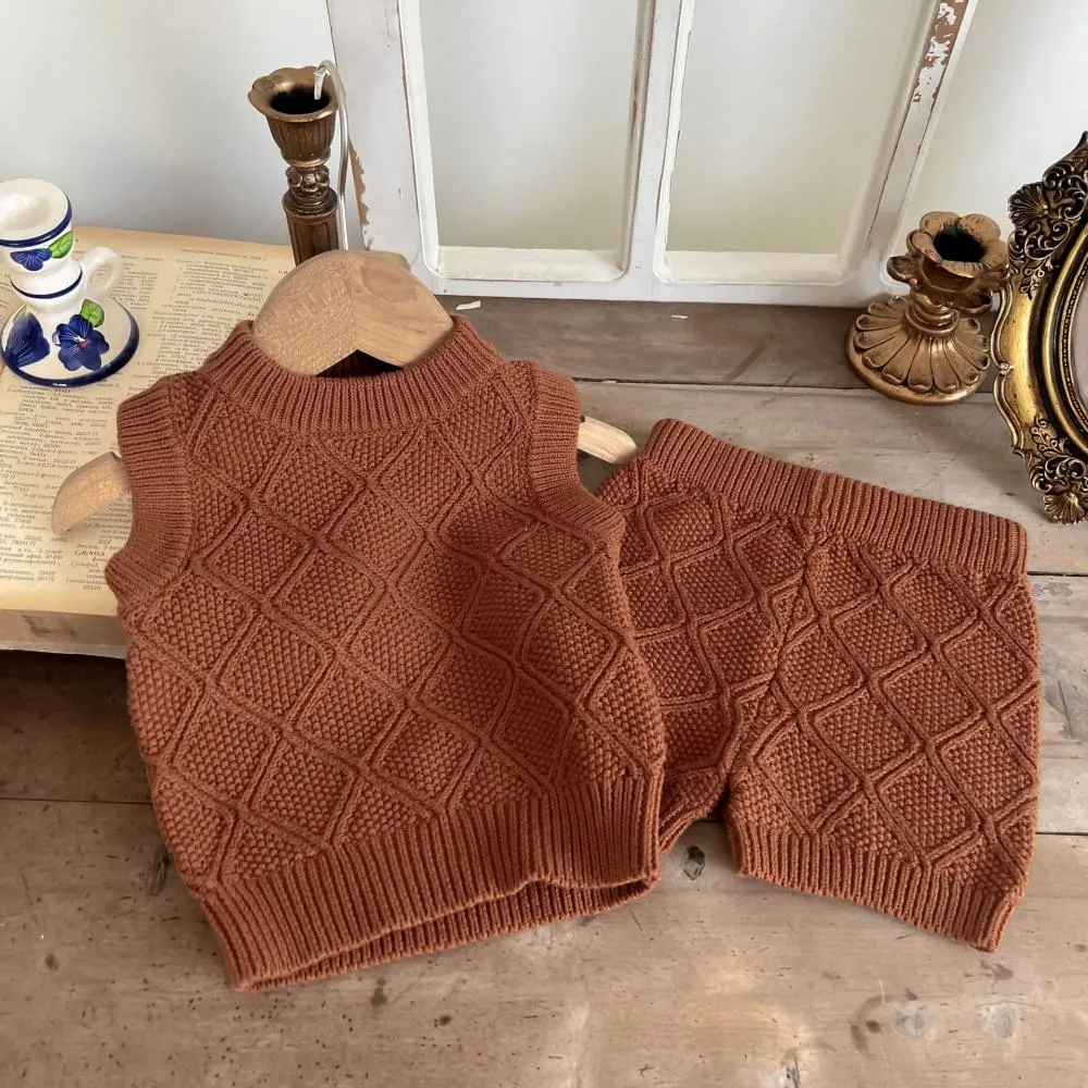 Baby Autumn Knitted Cotton Yarn Vest   Pants Set Baby Sweater Wholesale