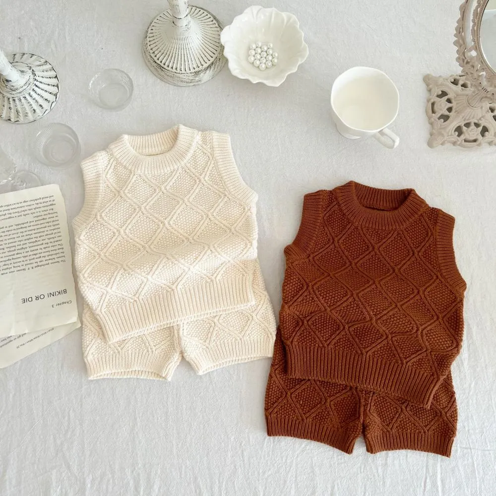 Baby Autumn Knitted Cotton Yarn Vest   Pants Set Baby Sweater Wholesale