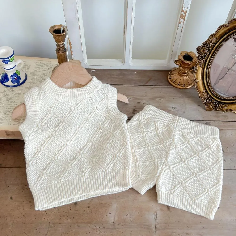 Baby Autumn Knitted Cotton Yarn Vest   Pants Set Baby Sweater Wholesale