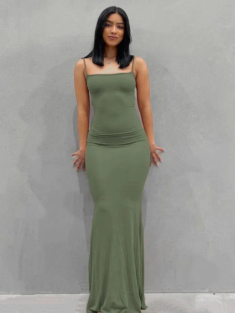 Backless Maxi Dress with Strap - Sexy and Casual