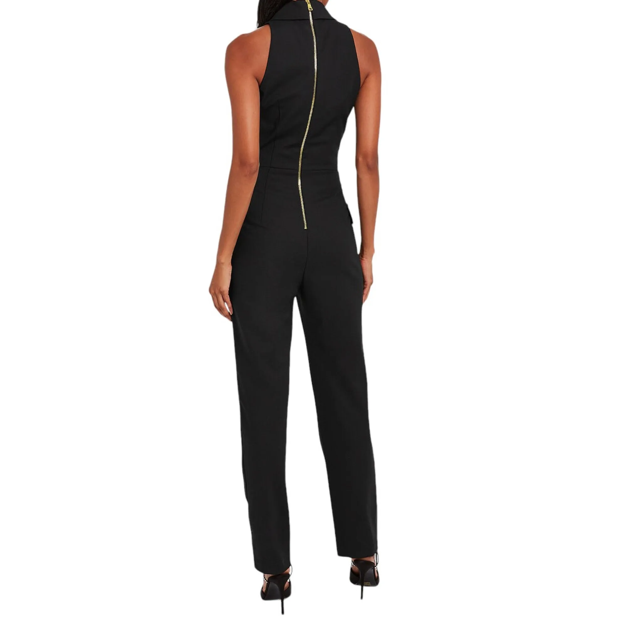 Balmain Black Sleeveless Double Breasted Wool Jumpsuit