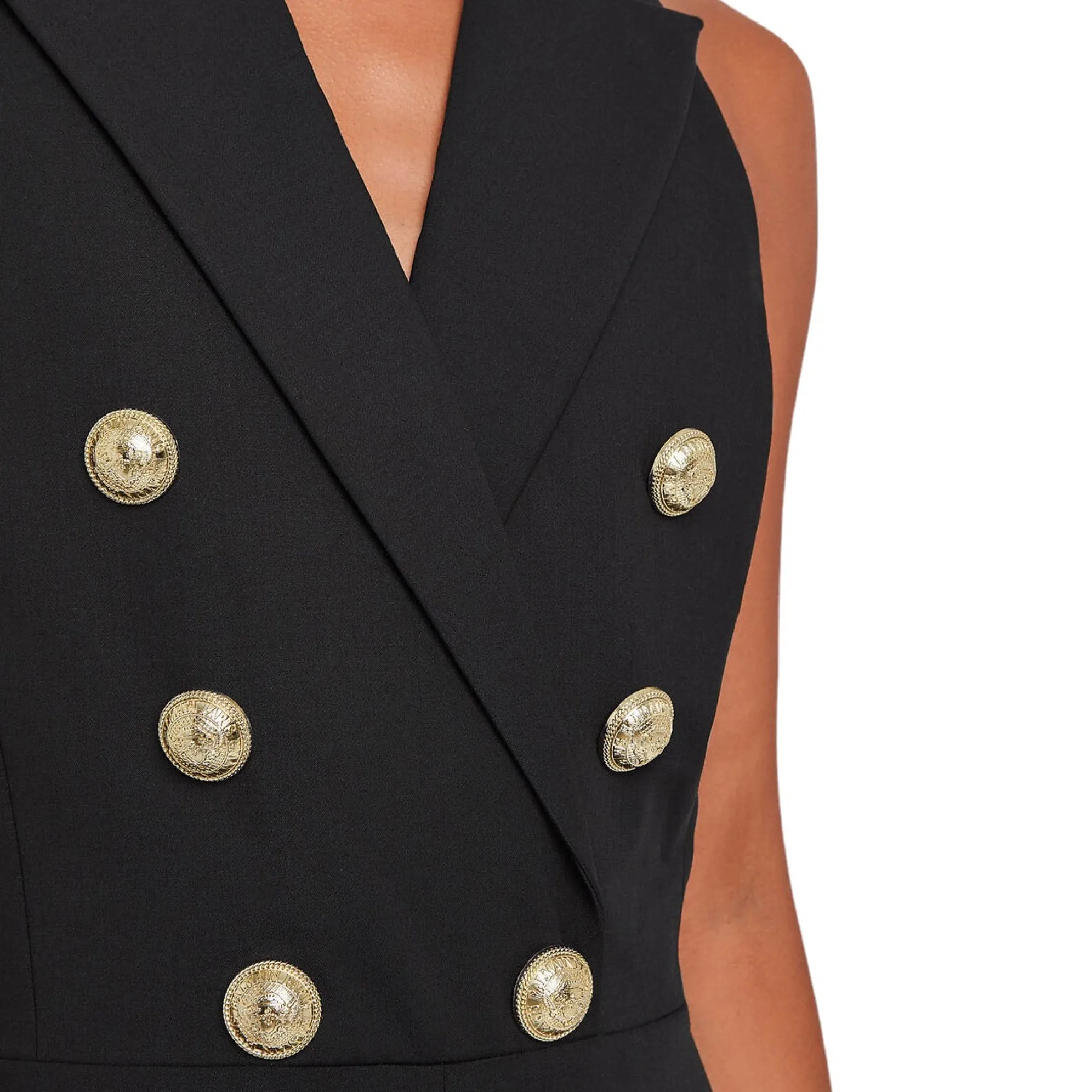 Balmain Black Sleeveless Double Breasted Wool Jumpsuit