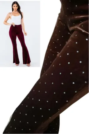 Bear Dance Solid Flared Glitter Dot Pants - Brown