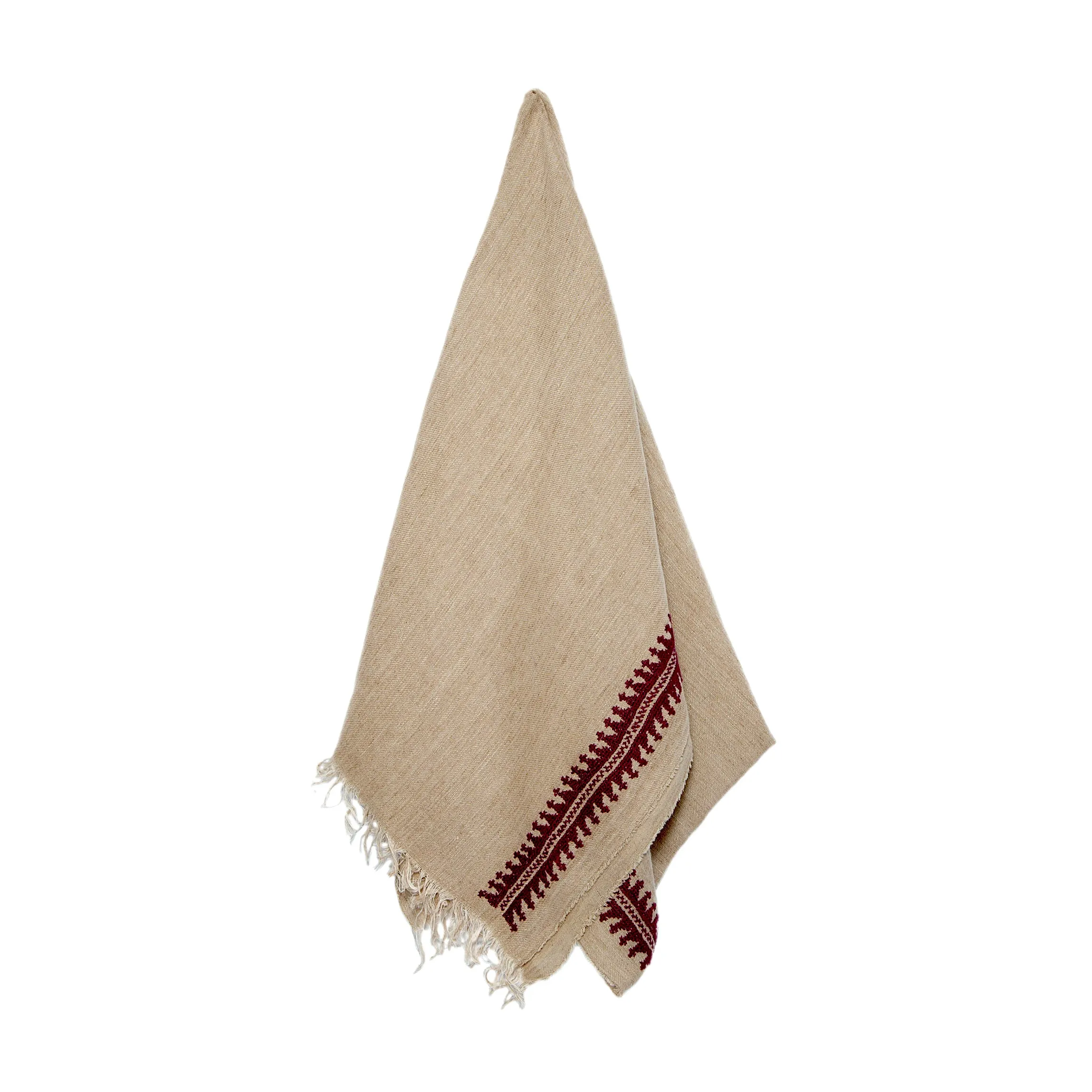 BEIGE LINEN SHAWL BURGUNDY MARY MAGDALENE