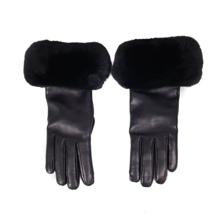 Black Chinchilla Fur Trim Gloves