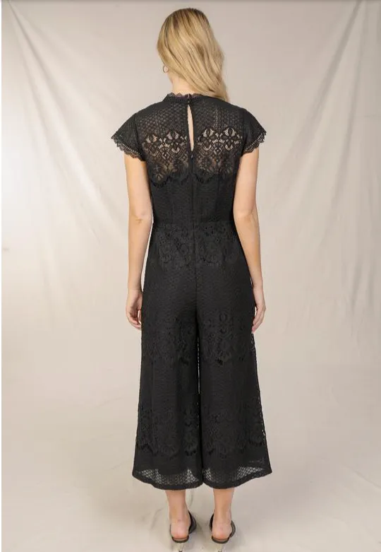 Black Lace Scallop Jumpsuit