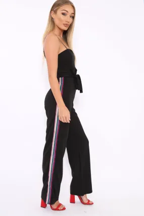 Black Metallic Rainbow Stripe Jumpsuit - Jinora