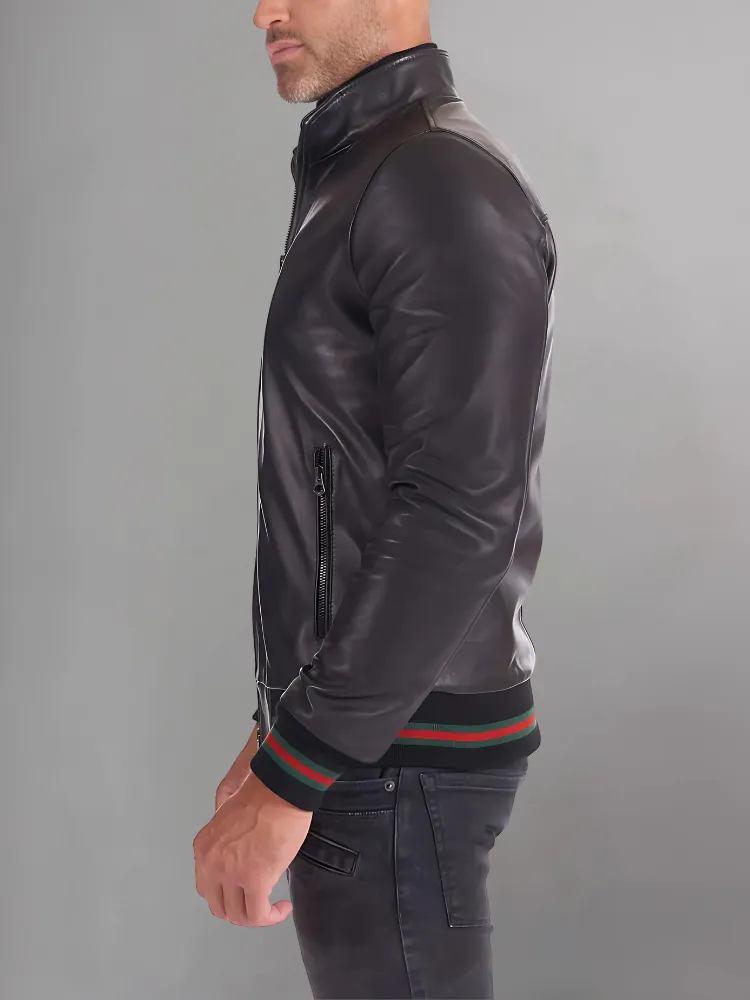 Black suede lamb leather bomber jacket.