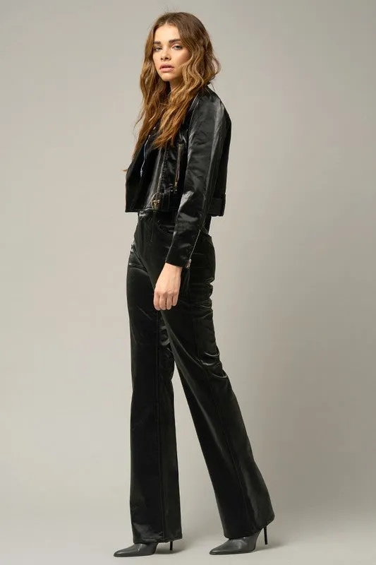 Black Velvet High Rise Flare Pants