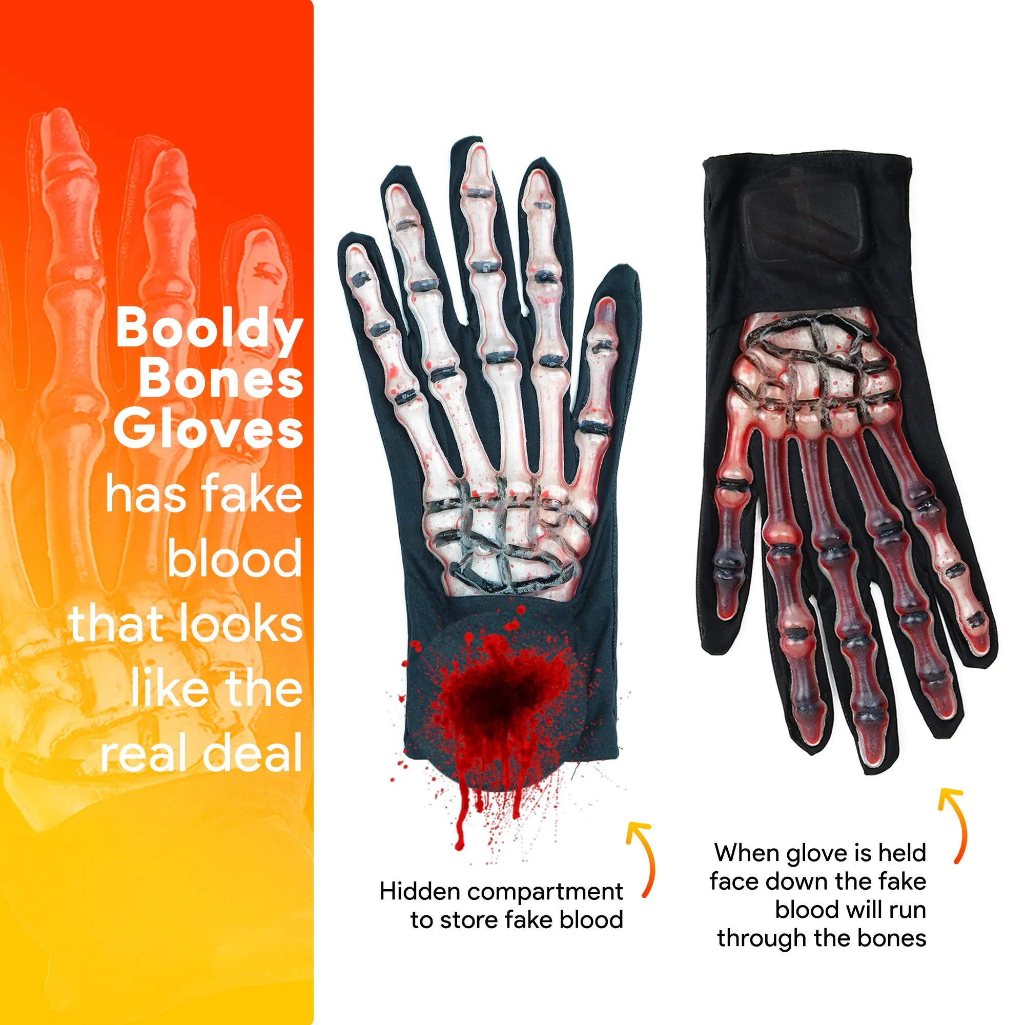 Blood Zombie Skeleton Gloves - Skeleton Hands with Realistic Blood Costume Accessories Gloves - 1 Pair