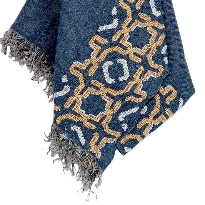 BLUE LINEN SHAWL AUTUMN BEIGE ALHAMBRA