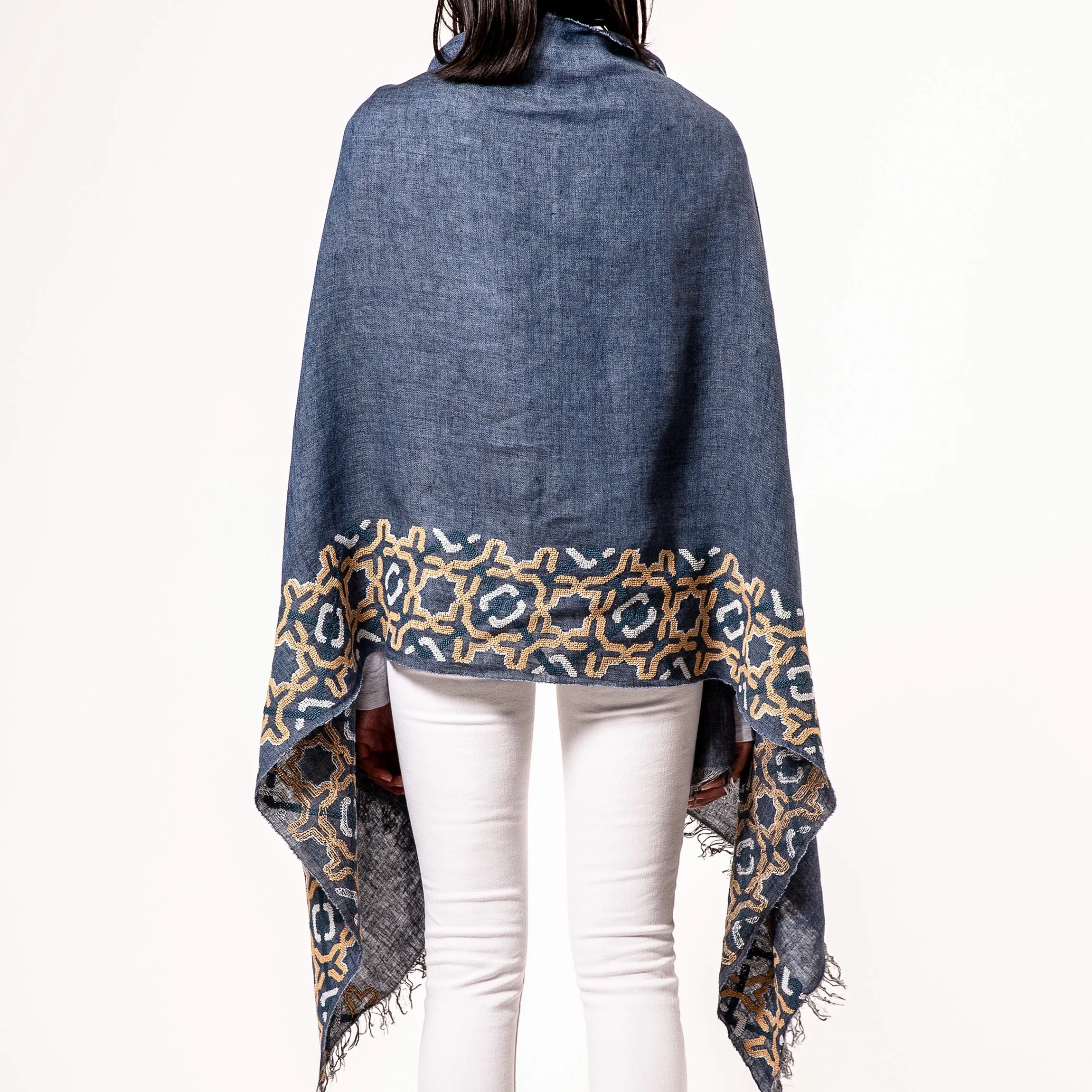 BLUE LINEN SHAWL AUTUMN BEIGE ALHAMBRA