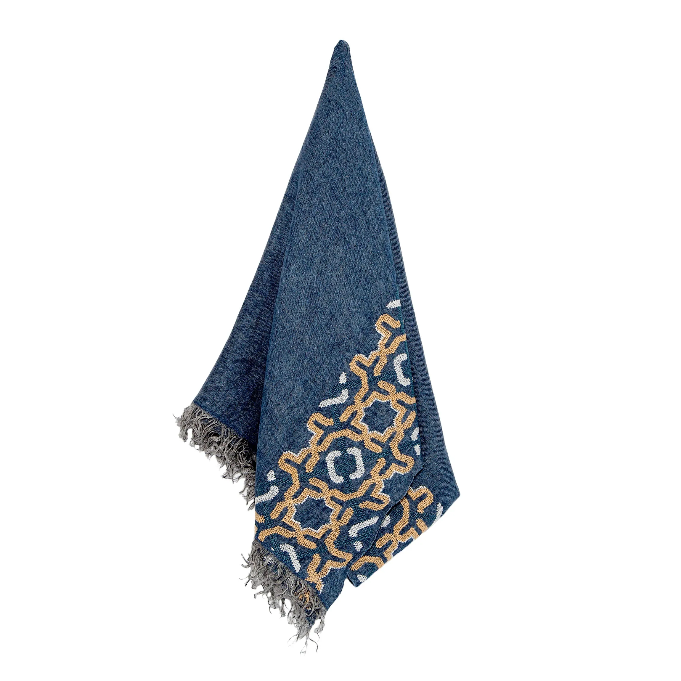 BLUE LINEN SHAWL AUTUMN BEIGE ALHAMBRA