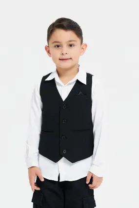 Boys Black And White Vest And Shirt Set (2 Piece)