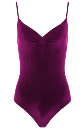 Bullet Pointe | Pinch-Front Velvet Leotard | Raspberry