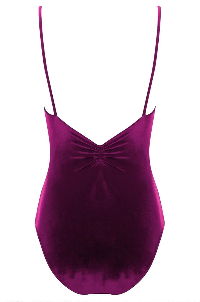 Bullet Pointe | Pinch-Front Velvet Leotard | Raspberry