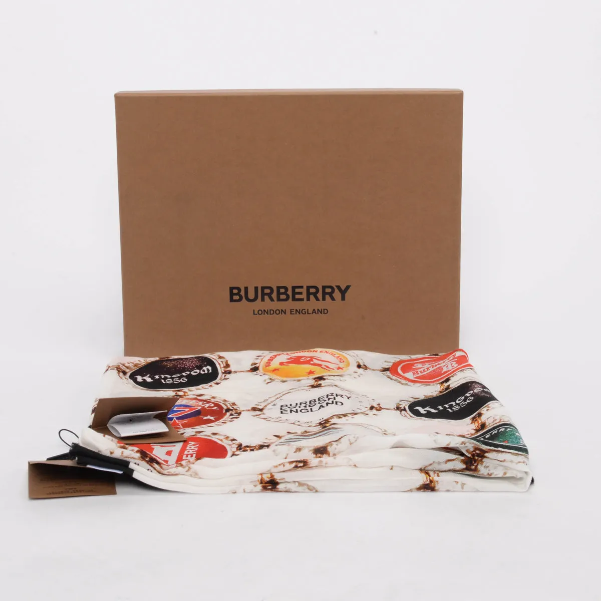 Burberry Bottle Cap Print Cotton & Silk Fringed Shawl