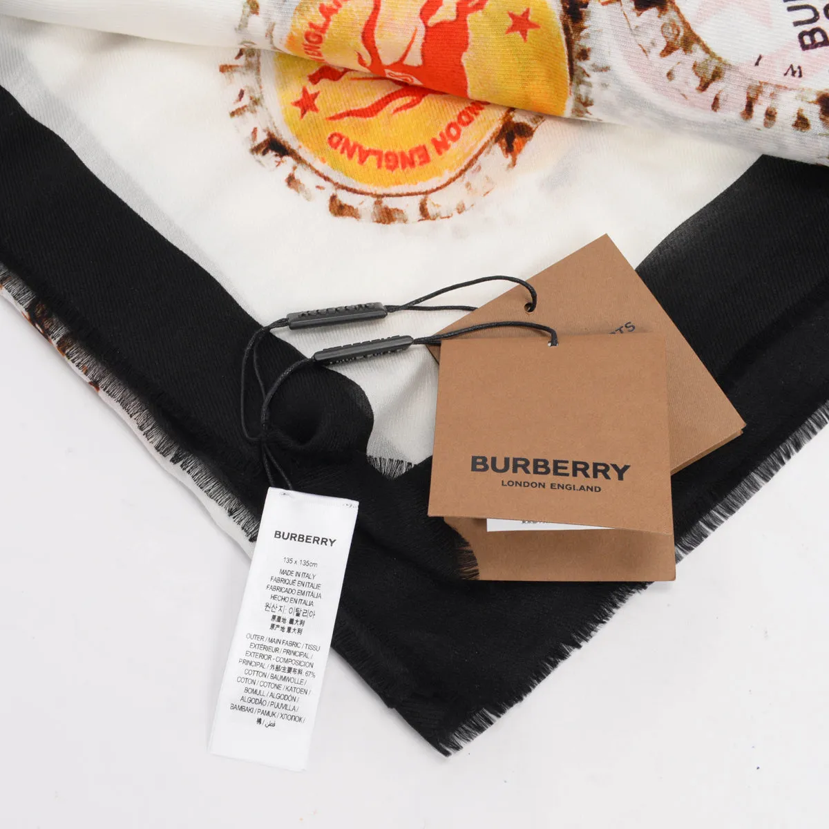 Burberry Bottle Cap Print Cotton & Silk Fringed Shawl