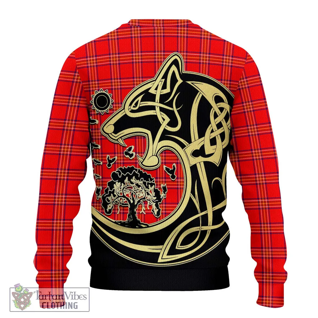 Burnett Modern Tartan Ugly Sweater with Family Crest Celtic Wolf Style