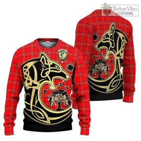 Burnett Modern Tartan Ugly Sweater with Family Crest Celtic Wolf Style