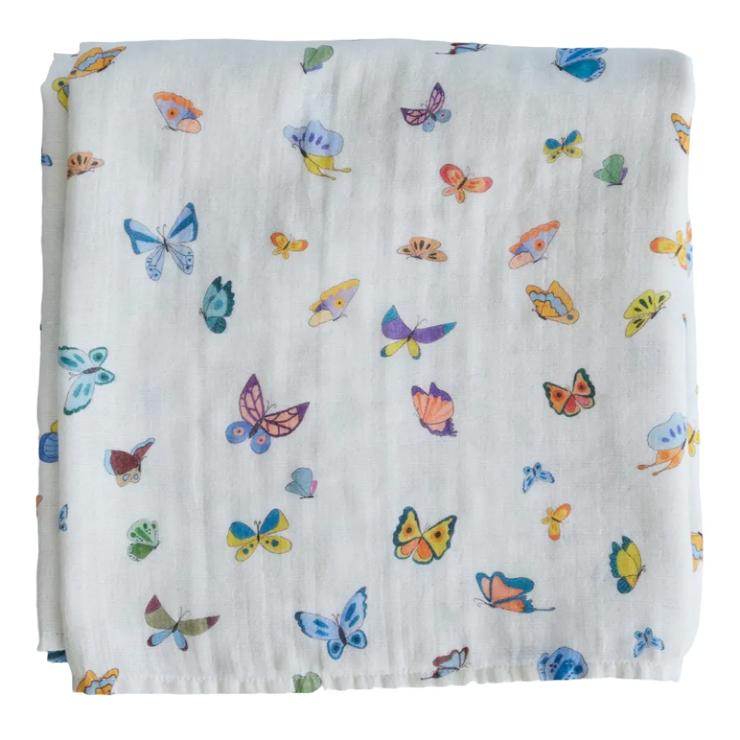 BUTTERFLY GAUZE BLANKET SHAWL - WHITE