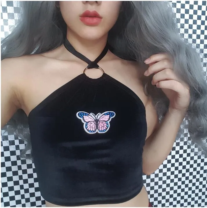 BUTTERFLY VELVET CROP TOP