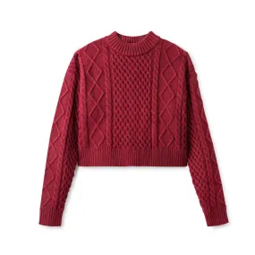 Cable Knit Crop Sweater IN: Burgundy