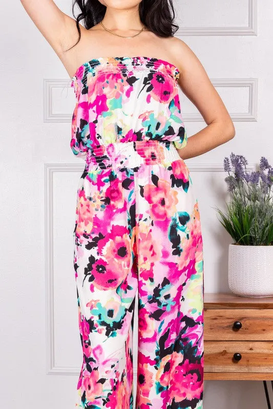 Camdyn Floral Strapless Jumpsuit Pink Multi